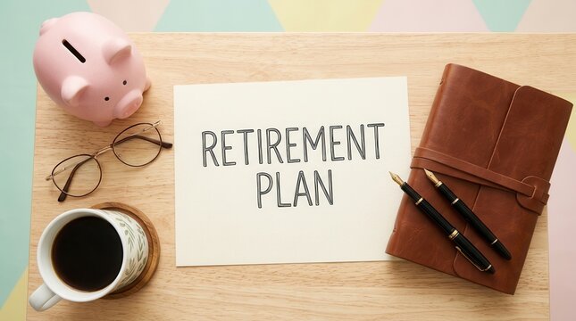 Personal retirement savings and financial planning strategy with a piggy bank and pen.
