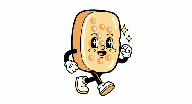 Cartoon Toast Character Running Happy.