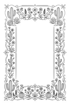 This image showcases a whimsical cactus flower border frame, combining elements of desert flora and playful design, ideal for a vibrant and unique decorative touch.