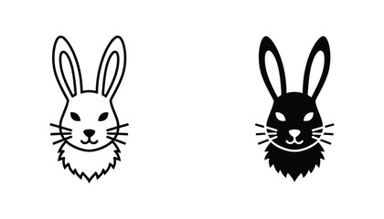 Obraz premium Cute rabbit head icon with whiskers in line art and solid black style
