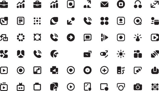 Solid black glyph icons collection for multimedia and business application interface development vector illustration.