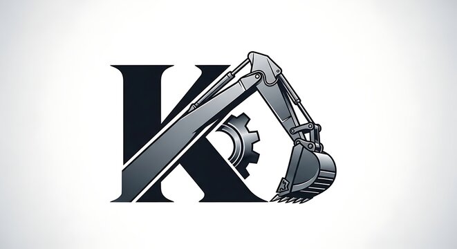 Construction logo with letter k and excavator vector illustration