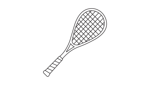 Minimalist squash racket vector icon illustration with editable stroke for sports equipment design, featuring a clean outline and adjustable line weight for professional fitness projects.