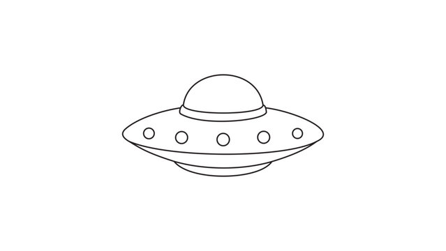 Mysterious flying saucer vector icon for futuristic and cosmic themes, minimalist hand-drawn illustration with editable stroke for customizable line weight and scalable extraterrestrial ship.