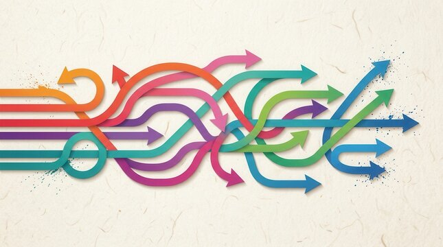 Colored arrow path diagram on a textured background showing change management process mapping.