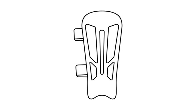 Professional football shin guard vector icon with editable stroke, showcasing a clean minimalist hand-drawn illustration of protective leg gear for sports enthusiasts and athletic training.