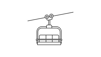Winter resort ski lift vector icon illustration with editable stroke, featuring a minimalist chairlift design in a scalable hand-drawn outline style for sports and mountain travel themes. © MdKHALILUR