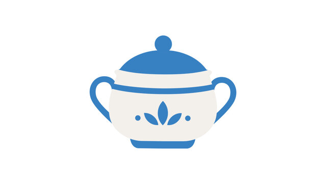 Elegant sugar bowl vector icon with a hand-drawn line art style, showing a classic ceramic dish with a lid for coffee and tea service, ideal for minimalist kitchenware illustrations and logos.