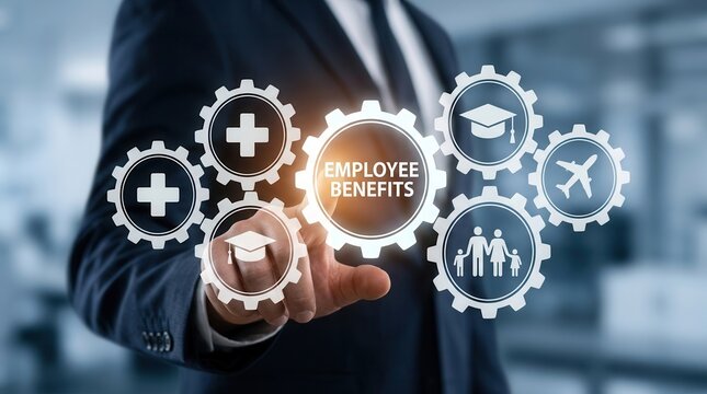 Concept of employee benefits and non-cash compensation for staff retention.