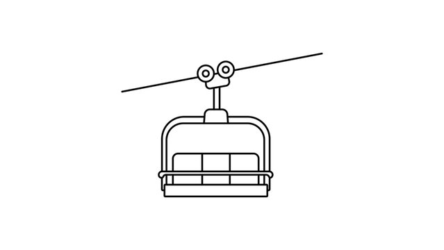 Winter resort ski lift vector icon illustration with editable stroke, featuring a minimalist chairlift design in a scalable hand-drawn outline style for sports and mountain travel themes.