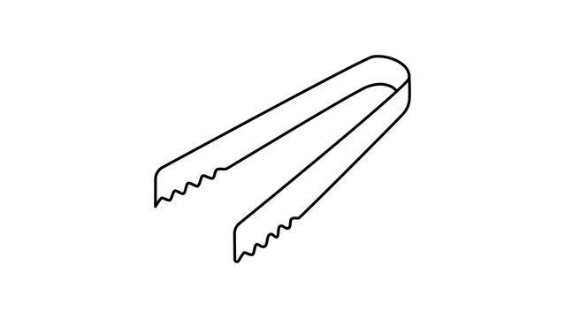 Minimalist ice tongs vector icon with editable stroke for kitchen equipment catalogs, sleek hand-drawn line illustration for barware apps, scalable professional culinary tool outline graphic.