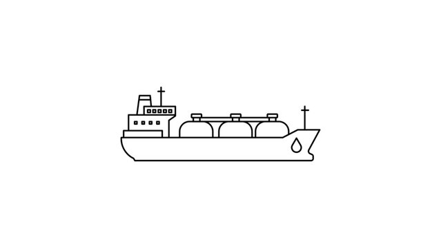 Industrial oil tanker ship transport vessel vector icon or minimalist illustration with editable stroke and adjustable line weight for maritime logistics and energy industry cargo design.