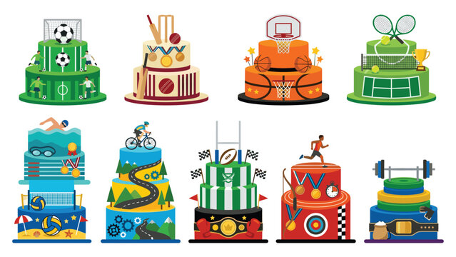 Sport themed birthday cakes collection with soccer cricket basketball tennis and others.