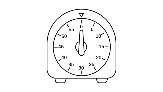 Professional kitchen timer illustration with editable stroke and minimalist design, clean vector icon for culinary applications and restaurant management, hand-drawn scalable line art.