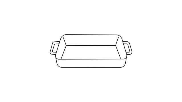 Hand-drawn roasting pan illustration with editable stroke and clean minimalist lines, professional vector icon for kitchenware catalogs and culinary design projects, scalable graphic element.