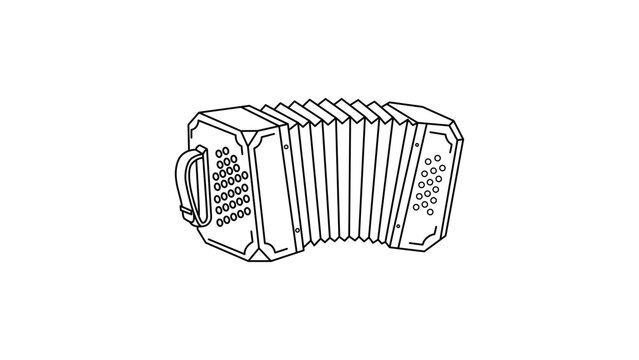 Professional bandoneon vector icon with an editable stroke, this minimalist line illustration of a traditional accordion instrument is perfect for tango music designs and concert posters.
