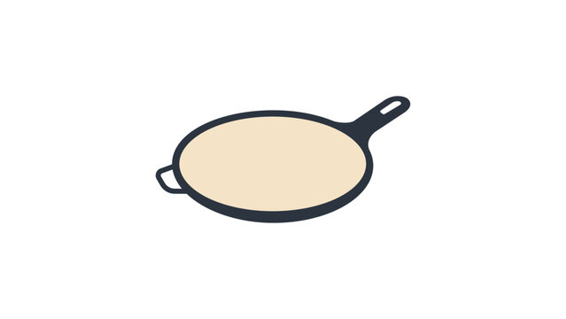 Hand-drawn comal pan vector icon illustration, minimalist outline of a traditional flat griddle for cooking tortillas, isolated kitchenware element for culinary and Mexican food design projects.