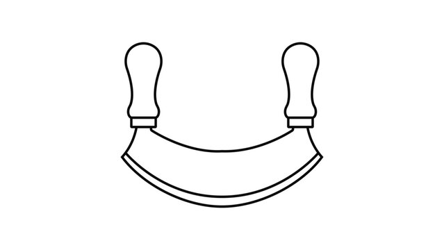 Modern mezzaluna knife vector illustration with editable stroke, featuring a clean hand-drawn line icon of a curved vegetable blade, perfect for restaurant menus and professional chef graphics.