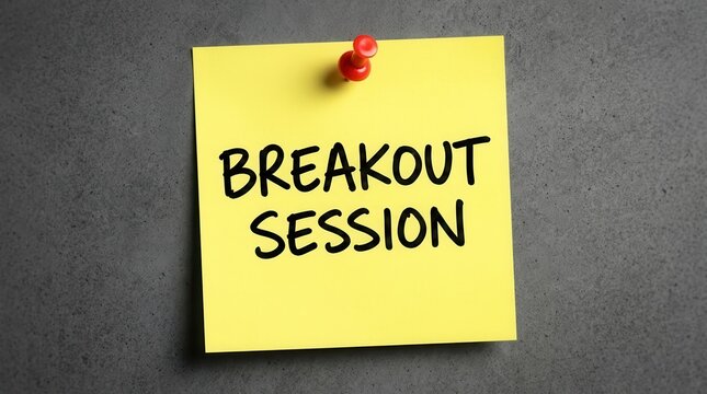 Yellow sticky note with breakout session idea for teamwork discussion group activity.