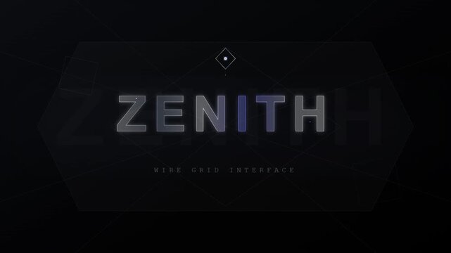 Zenith futuristic user interface title, high tech HUD data display, sci-fi digital screen overlay, modern gaming and cyber security concept