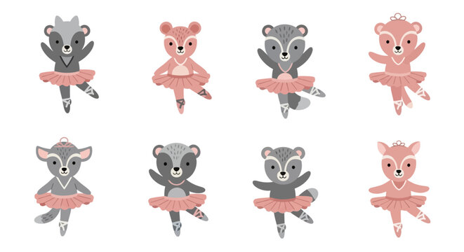 Cute cartoon animals dancing ballet