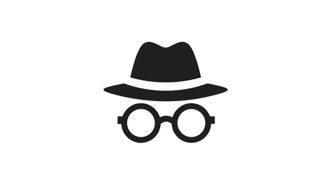 Incognito mode icon with hat and glasses representing private browsing and anonymity