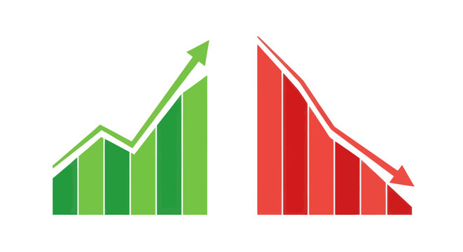 Graphs illustrating financial growth and decline with opposing arrows.