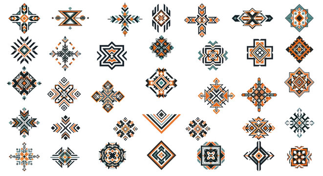 Set of tribal geometric symbols and ethnic pattern elements for boho design