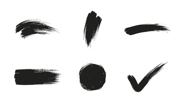 minimalist black stroke icons set with feather, checkmark and circle vector illustration