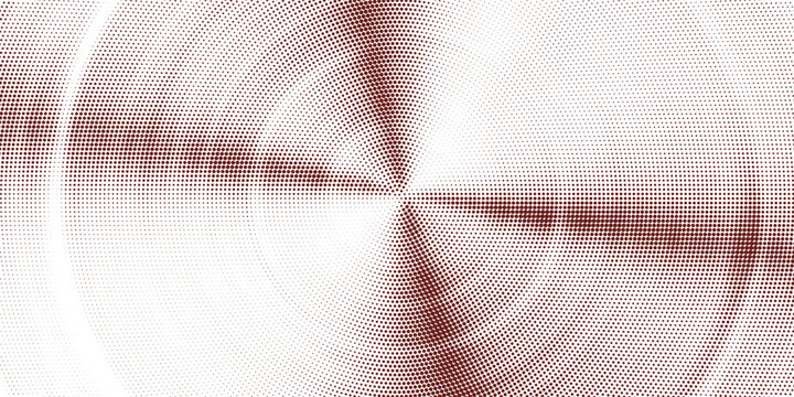 Red halftone concentric circle background. Rippled sonic wave ring wallpaper. Dotted radial gradient texture. Vector rasterized rough backdrop for epicenter, target, radar signal, vibration concept