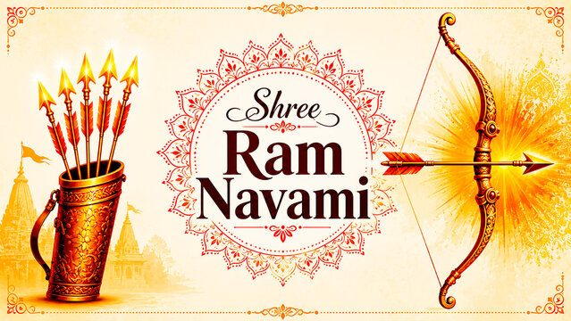Shree ram navami greeting with bow arrow arrows in quiver hindu festival