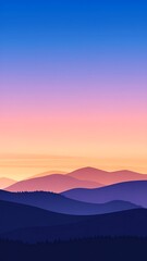 Obraz premium Pixelated mountain range landscape at sunset, layers of purple and orange hues, gradient sky, digital art, serene nature vista