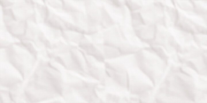 White wrinkled paper texture. Vector halftone pixelated manga background. Light beige neutral color dots bg. Grungy urban backdrop. Wide horizontal duotone banner. Crumpled punk collage template