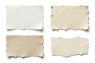Fototapeta premium Torn pieces of paper on a white background displayed in a square layout with different textures