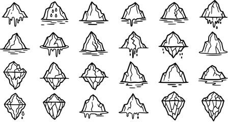 Black and White Line Art Iceberg Icons Set - Nature and Climate Concept © victoria