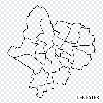 High Quality map of Leicester is a city of England, with borders of the districts. Map of Leicester for your web site design, app, UI. UK. EPS10.
