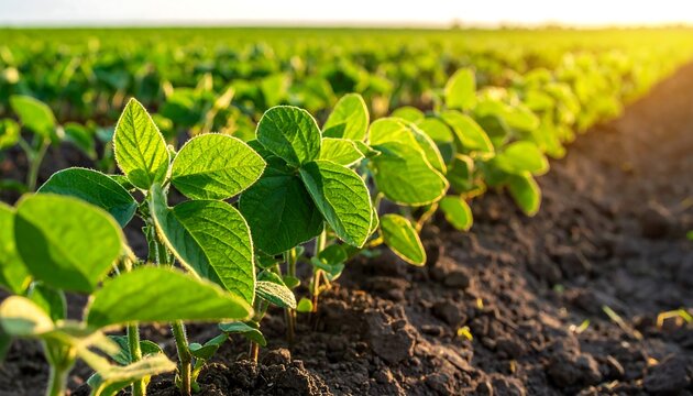 A close-up view of young green plants growing in a field