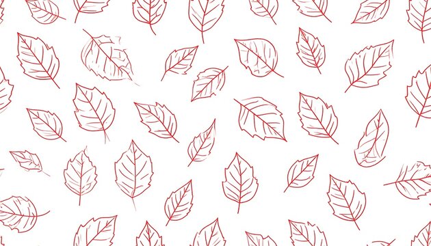A pattern of sketched red leaves scattered randomly on a clean white backdrop, creating a simple, decorative design