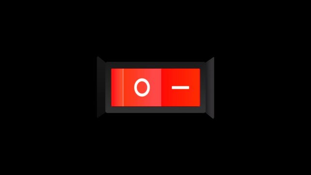 Horizontal Red Toggle Switch Animation On Off Power Button 4K. Industrial Rocker Switch Motion Graphics Landscape Orientation.
