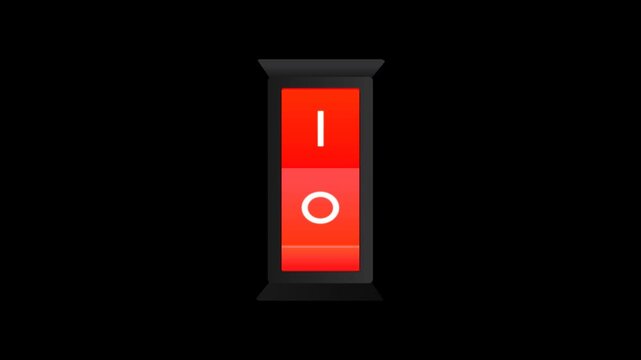 Vertical Oriented Toggle Switch on Horizontal Background Animation. Red Power Button Vertical Position Motion Graphic 16:9 Asset.