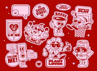 Naklejka premium Cute Cartoon Sticker Set with Fun Characters and Lifestyle Quotes