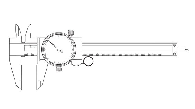 Dial caliper measurement tool illustration precision instrument black and whit
