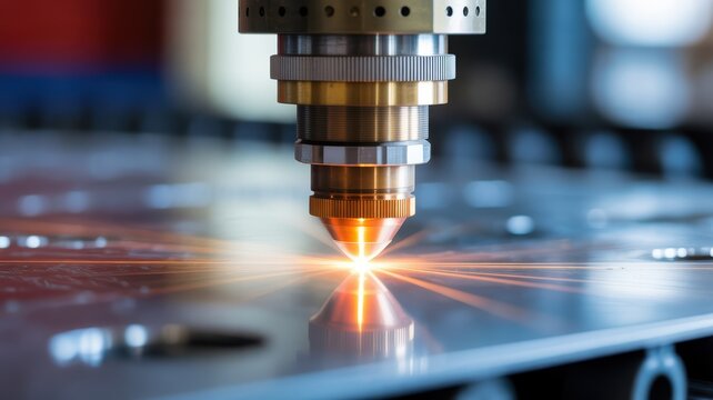 Industrial laser cutting machine in operation on metal sheet