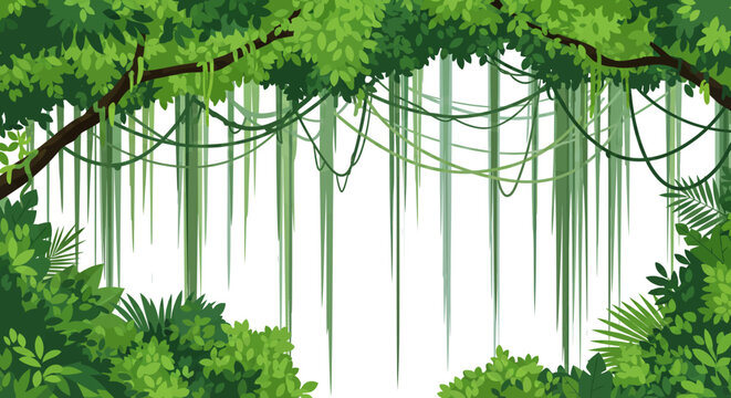 Tropical jungle frame with hanging vines and lush foliage
