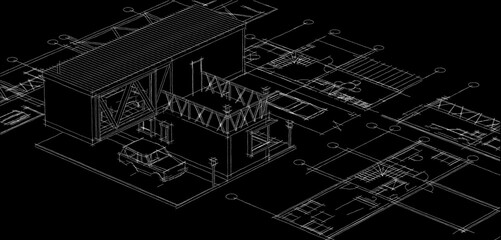 Fototapeta premium house plan sketch 3d illustration