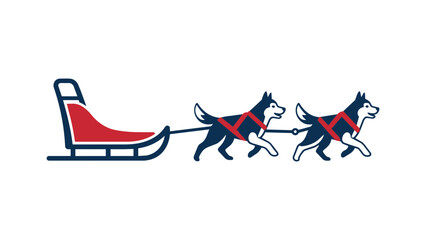 Minimalist winter dog sled illustration showing a traditional arctic husky team in a clean vector icon style, hand-drawn outline for outdoor adventure and cold weather transportation projects. © Abdullah