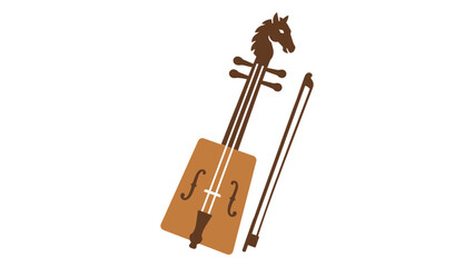 Traditional Mongolian horsehead fiddle vector icon. Hand-drawn minimalist illustration of a Morin Khuur musical instrument for culture and ethnic music themes, scalable line art element for design. © Abdullah