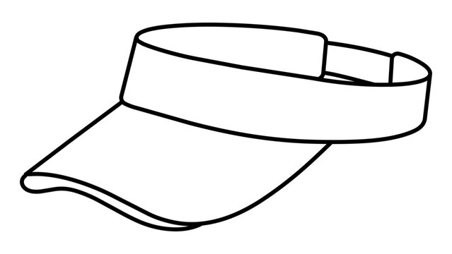 Visor cap vector icon illustration with editable stroke, hand-drawn minimalist line art of a sun visor for golf, tennis, or summer outdoor activities with adjustable stroke weight for design.