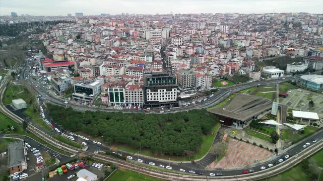 Istanbul/Turkey circa 2023: Movenpick Hotel Golden Horn high altitude circle