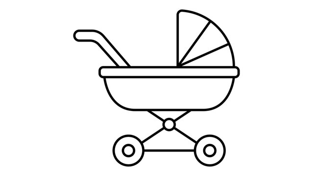 Minimalist baby stroller vector icon with editable stroke, perfect for modern nursery designs, parenting blogs, and infant care illustrations, featuring a clean hand-drawn outline and scalable line.